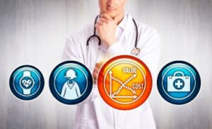 Physician is analyzing reduction of cost versus rise of value.