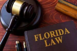 A book with title Florida law and a gavel.